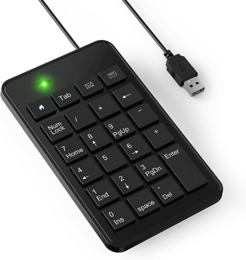 CBUS لوحة مفاتيح رقمية سلكية USB-A للكمبيوتر المحمول، 23 مفتاح مع مفاتيح التبويب، الصفحة الرئيسية، البريد الإلكتروني والآلة الحاسبة، كابل بطول 5 أقدام، تصميم صغير وخفيف الوزن - Image 1